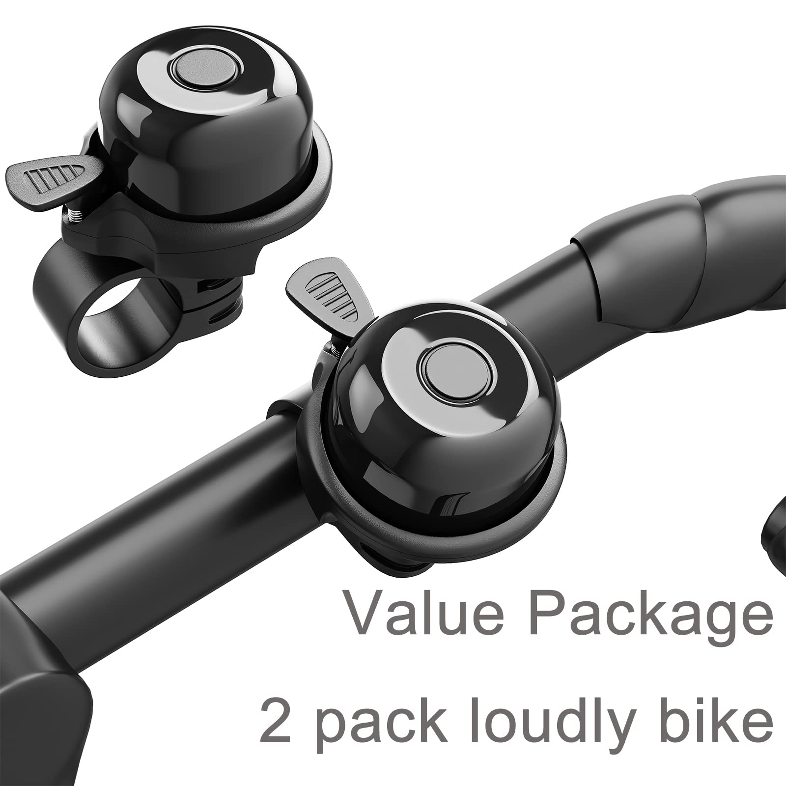 2 Pack Classic Bike Bell, Bicycle Bell | Loud Crisp Clear Sound for City Commuting & Mountain Bikes, BMX Bike, Sports Bike, Durable & Easy-Thumb Hit for Adults Kids, Right Hand/Left Hand Use - Black