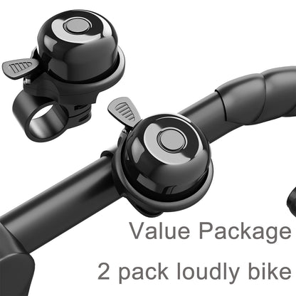 2 Pack Classic Bike Bell, Bicycle Bell | Loud Crisp Clear Sound for City Commuting & Mountain Bikes, BMX Bike, Sports Bike, Durable & Easy-Thumb Hit for Adults Kids, Right Hand/Left Hand Use - Black