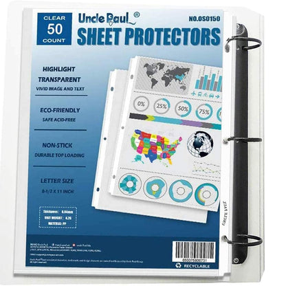 Sheet Protectors - 50 Sheets 4 mils[0.04mm] Strong Extra Heavyweight Clear Top Load 8.5 x 11 Inch Highlight Transparent Acid-Free for 3 Ring Binder OS0150
