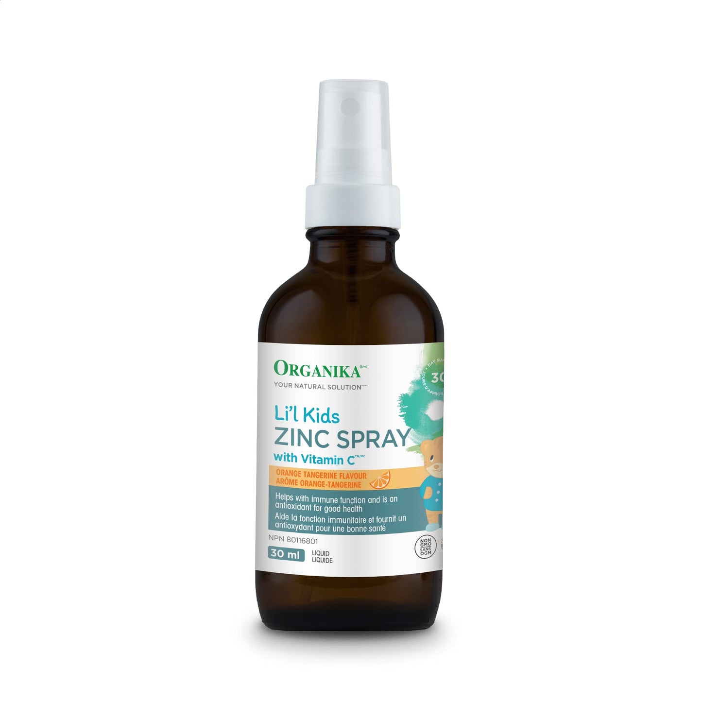 Organika Canadian-Made Kids Zinc Spray with Vitamin C- Orange Tangerine Flavour- Immune Support for your Kids, Easy Spray Format- 30ml - Available at All In One Marketplace Canada