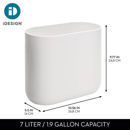 iDesign Cade Oval Slim Trash Can, Compact Waste Basket Garbage Can for Bathroom, Bedroom, Home Office, Dorm, College - Matte White/Gray