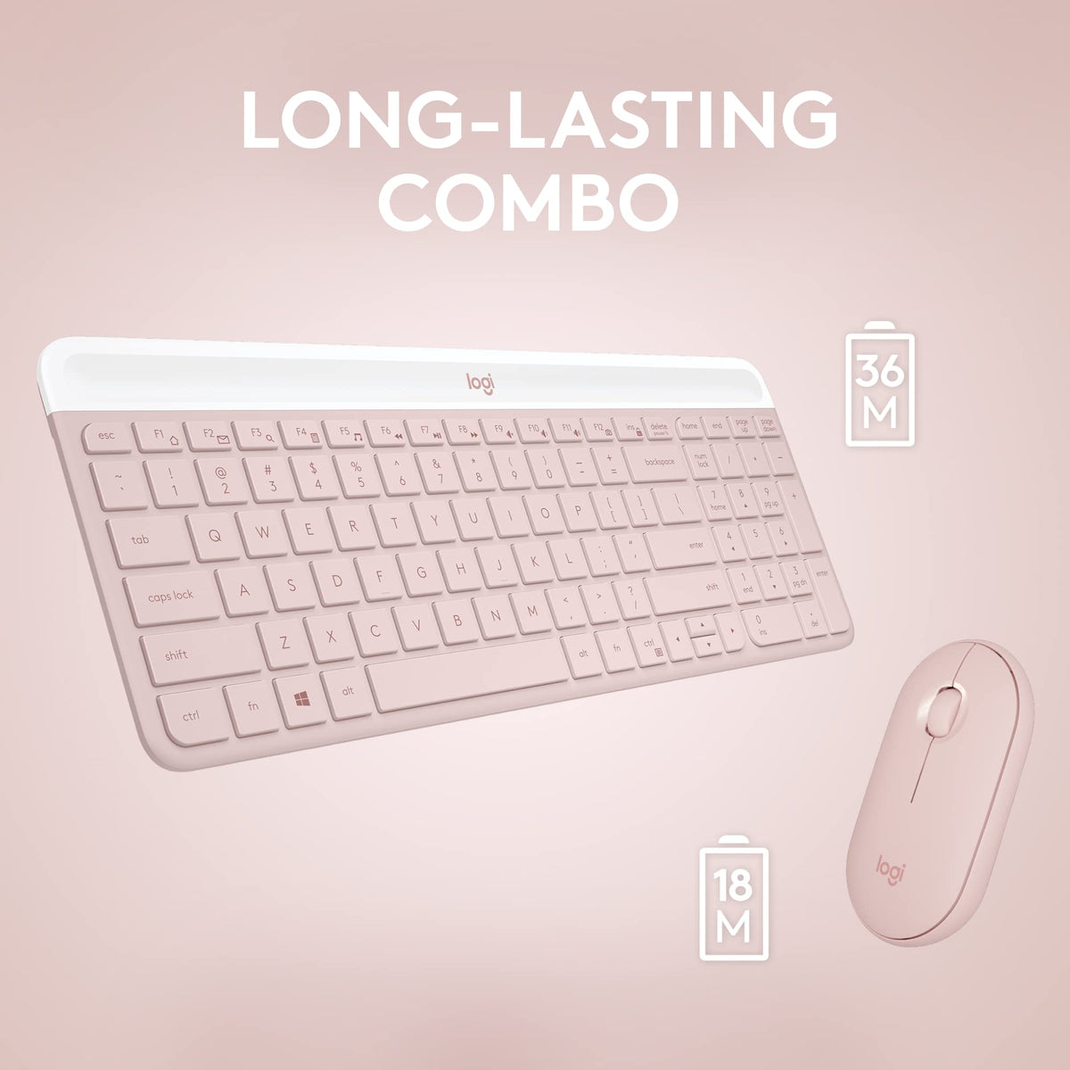 Logitech MK470 Slim Wireless Combo Compact Keyboard and Mouse - Rose