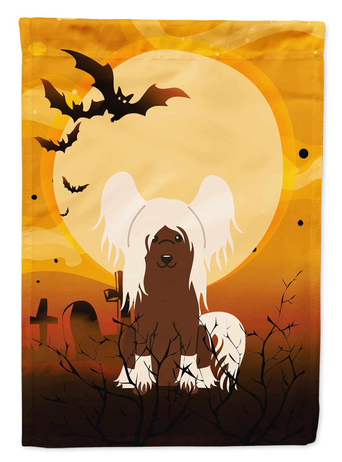 Caroline's Treasures BB4379GF Halloween Chinese Crested Cream Flag Garden Size, Small, Multicolor