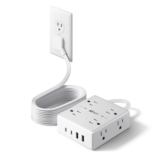Surge Protector Power Bar, SUPERDANNY 10 Ft Extension Cord with 8 Outlets & 4USB Ports (2 USB 2 C), Mountable Flat Plug Power Strip, Surge Protection for Home, Office, Dorm