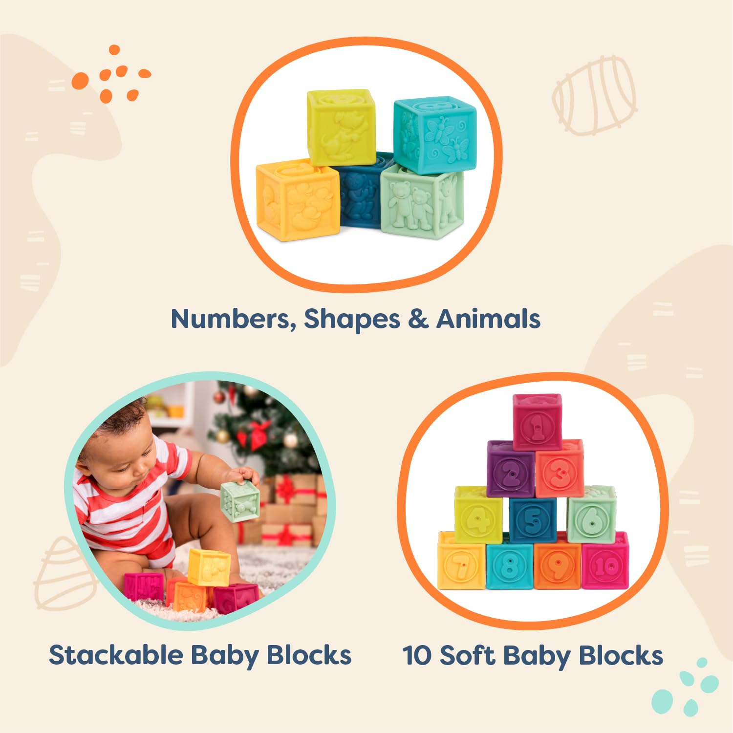 B. toys One Two Squeeze, 10 Soft Stacking Blocks, Blocks - 2, Baby B. toys