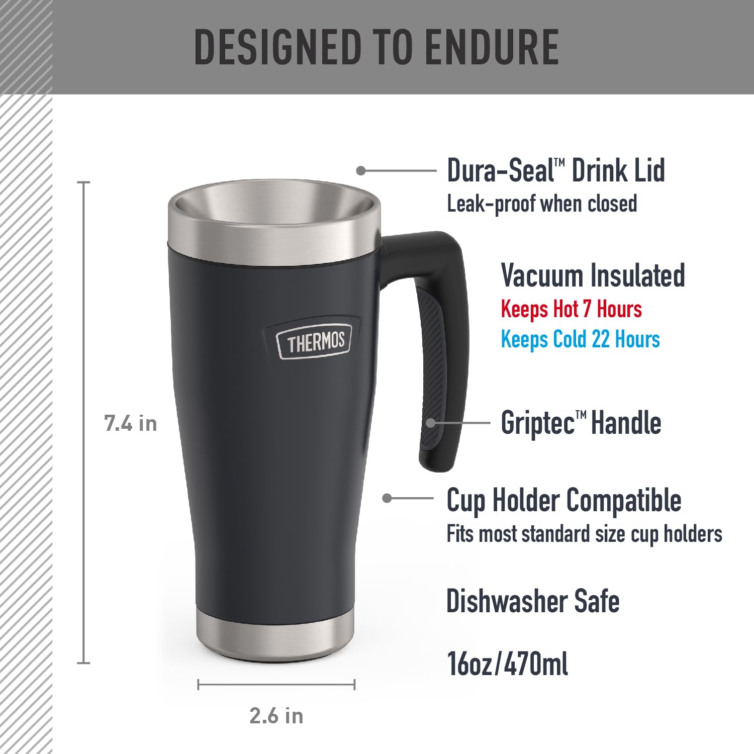 THERMOS ICON Series 16oz Stainless Steel Mug, Granite Thermos
