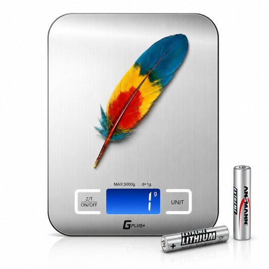 Food Scale, GPlus+ Digital Kitchen Scale, Highly Accurate 5000g/11lb x 0.1oz, Food Scale for Cooking, Baking and Weight Loss, Kitchen Scale with Backlit - Batteries Included - Available at All In One Marketplace Canada