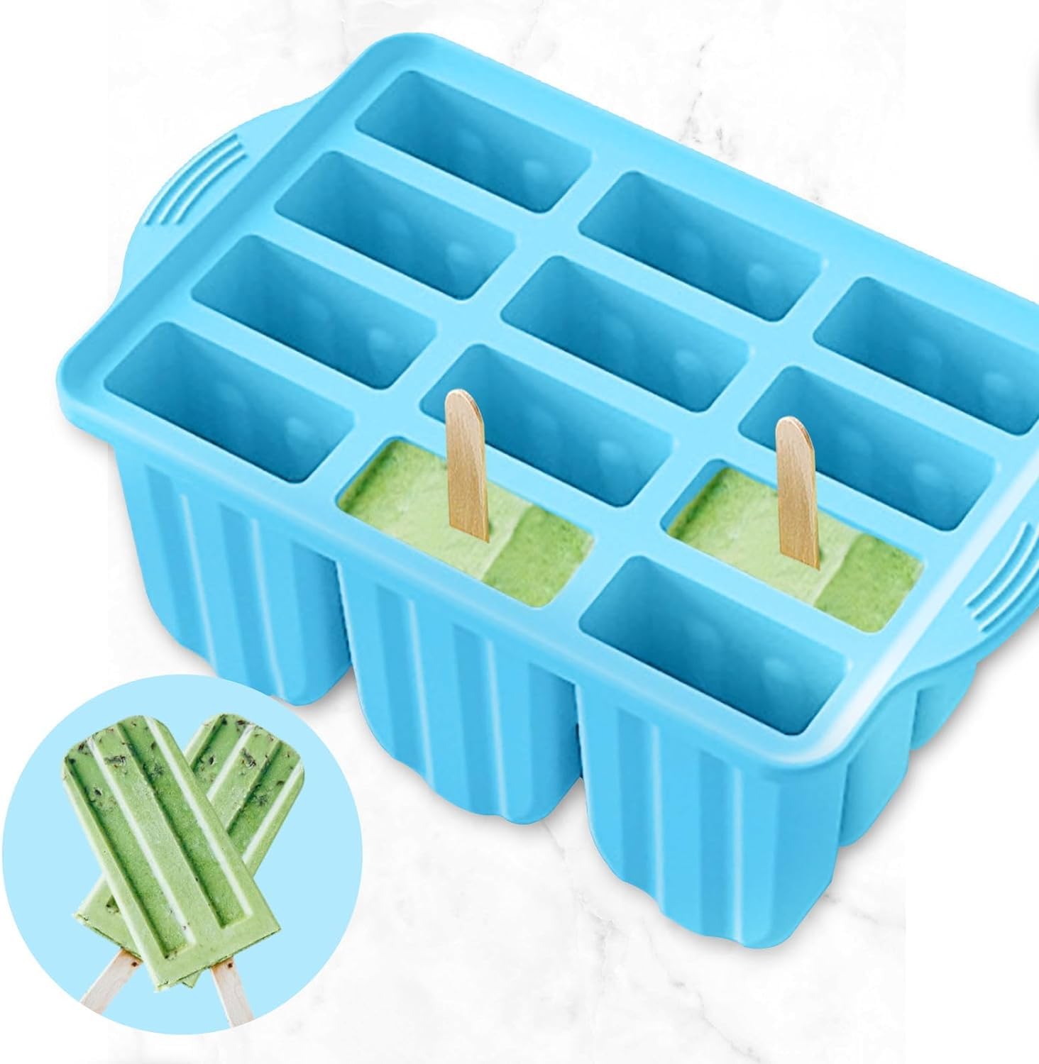 POLCANUR Popsicle Molds Silicone BPA-Free,12 Pieces Popsicle Trays for Freezer,Homemade Ice Cream Popsicle Molds,Large Ice Pop Maker Set,Reusable Ice Lolly Mould with 50PCS Popsicle Sticks - Available at All In One Marketplace Canada