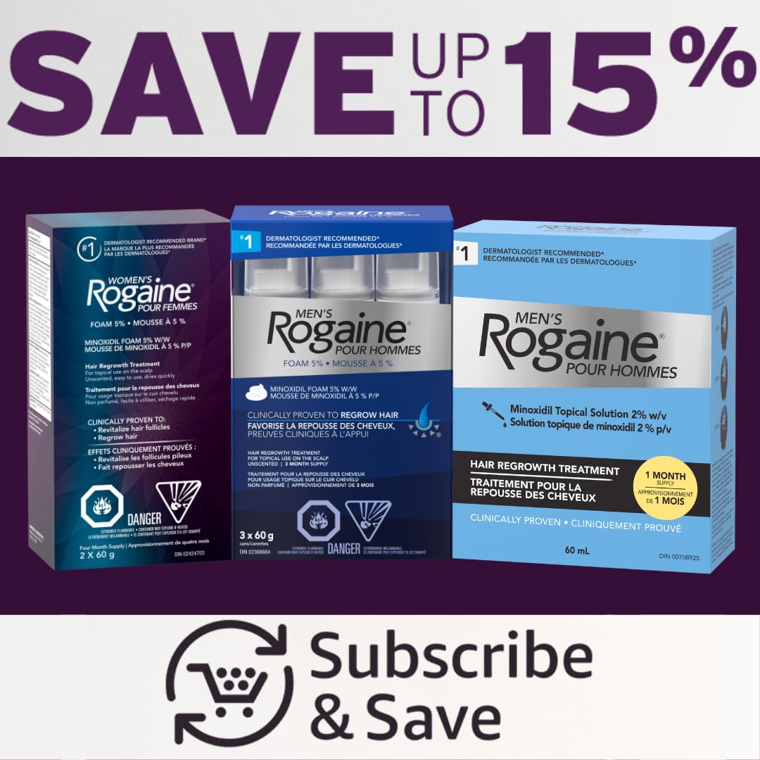 Rogaine Women's Hair Loss & Thinning Treatment, 5% Minoxidil Foam, 2 Month Supply 1x60g - Available at All In One Marketplace Canada