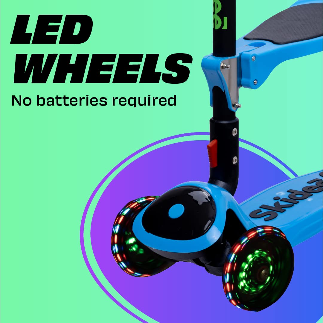 Kick Scooters for Kids Ages 3-5 (Suitable for 2-12 Year Old) Adjustable Height Foldable Scooter Removable Seat, 3 LED Light Wheels, Rear Brake, Wide Standing Board, Outdoor Activities for Boys/Girls SKIDEE