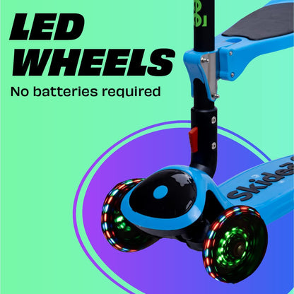 Kick Scooters for Kids Ages 3-5 (Suitable for 2-12 Year Old) Adjustable Height Foldable Scooter Removable Seat, 3 LED Light Wheels, Rear Brake, Wide Standing Board, Outdoor Activities for Boys/Girls SKIDEE