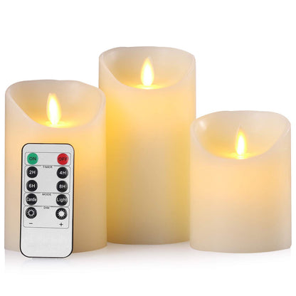 Pandaing Pack of 3 LED Flameless Flickering Battery Operated Candles with Remote and Timer, Real Wax Moving Wick Pillar Candles for Festival Wedding Christmas Home Party Decor 🍁 All In One Marketplace Canada