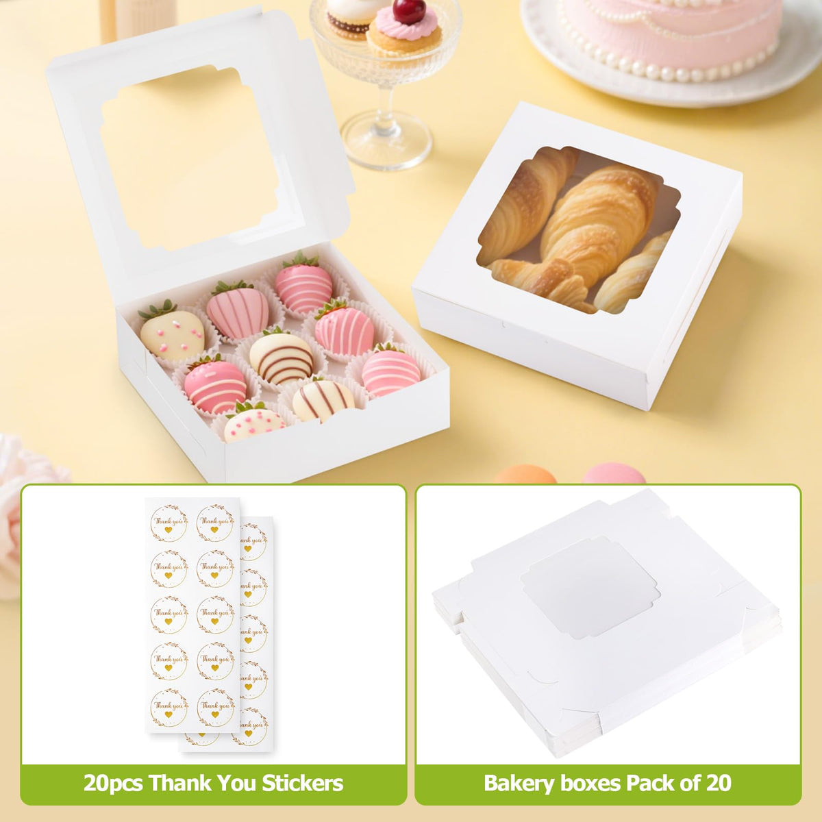 YODYZJ Cookie Boxes with Window, Pack of 20, 8x8x2.5 Inches 🍁 All In One Marketplace Canada