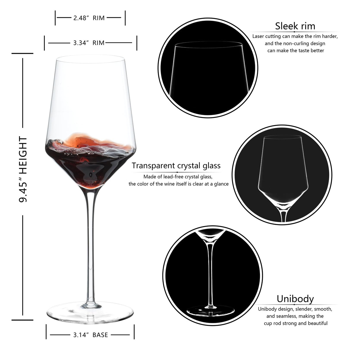 BACLIFE Hand Blown Red Wine Glasses Set of 4, Premium 15 oz Crystal Wine Glasses with Long Stem – Unique Gift for Wedding, Anniversary, Christmas, Daily Use 🍁 All In One Marketplace Canada