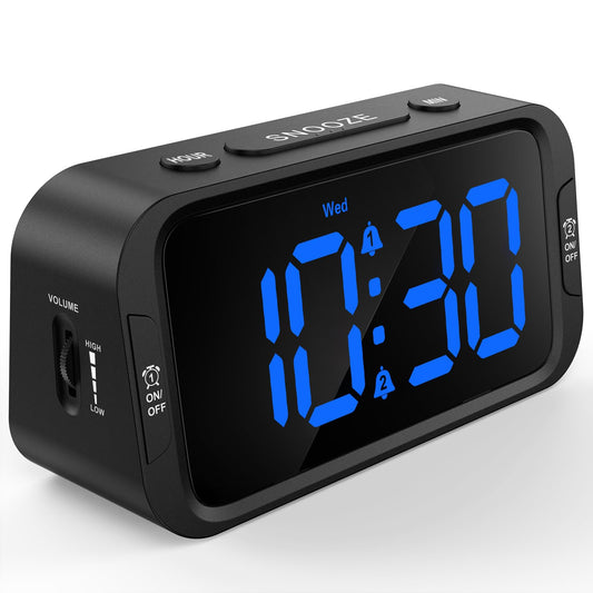 Odokee Digital Dual Alarm Clock for Bedroom, Easy to Set, 0-100% Dimmer, USB Charger, 5 Sounds Adjustable Volume, Weekday/Weekend Mode, Snooze, 12/24Hr, Battery Backup, Compact Clock for Bedside(Blue) - Available at All In One Marketplace Canada