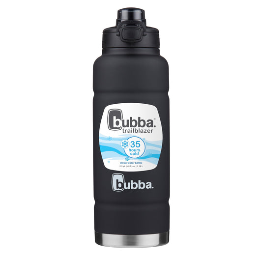 bubba Trailblazer Stainless Steel Water Bottle with Push Button Lid, 40 oz (1.18 L), Vacuum-Insulated, Rubberized Licorice - Available at All In One Marketplace Canada