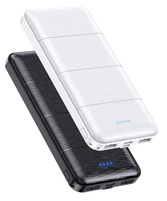 Portable-Charger-Power-Bank - 2 Pack 15000mAh Dual USB Power Bank Output 5V3.1A Fast Charger Portable Charger Compatible with Smartphones and All USB Devices (Deep Black and White)