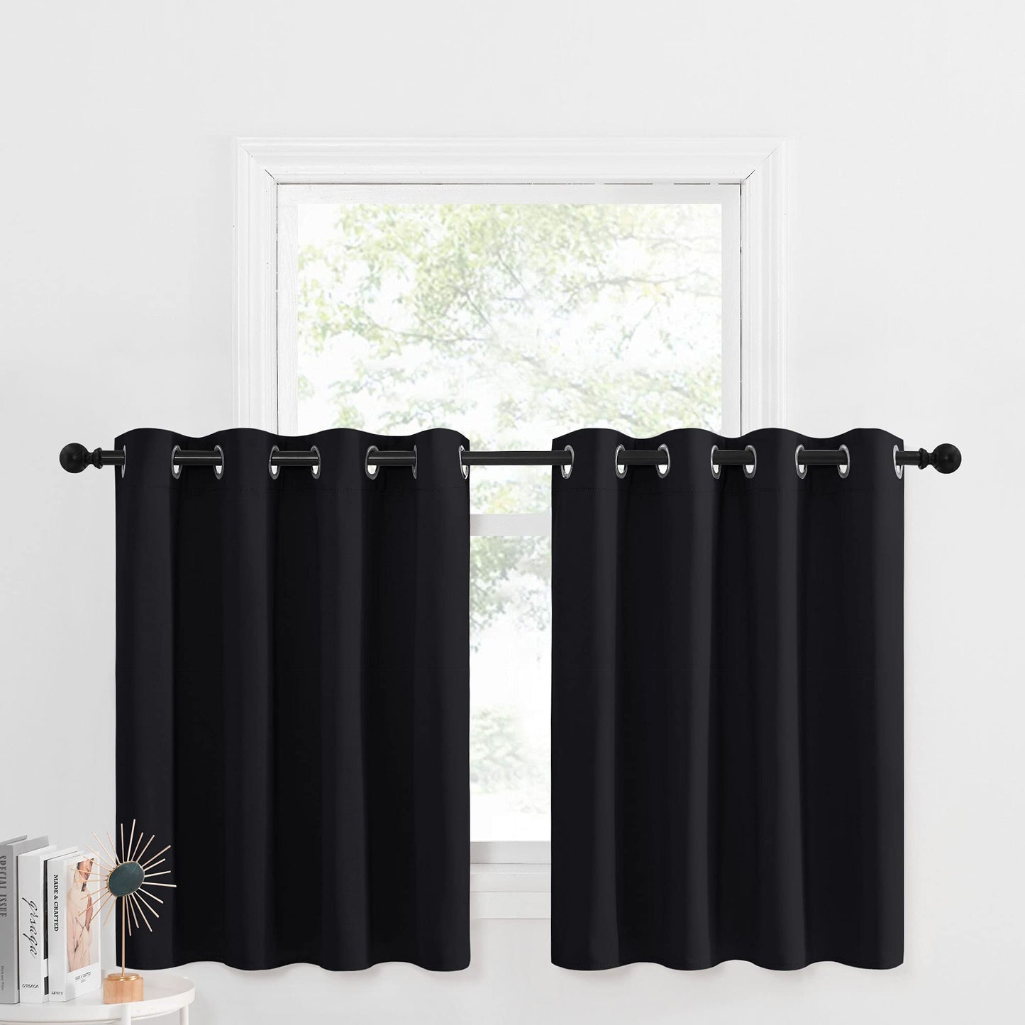 NICETOWN Blackout Valance for Small Window - Thermal Insulated Room Darkening Plain Grommet-Top Short Curtain Panel for Cafe Bar / Apartment (1 Pack, W52 x L36 + 1.2 inches Header, Black)