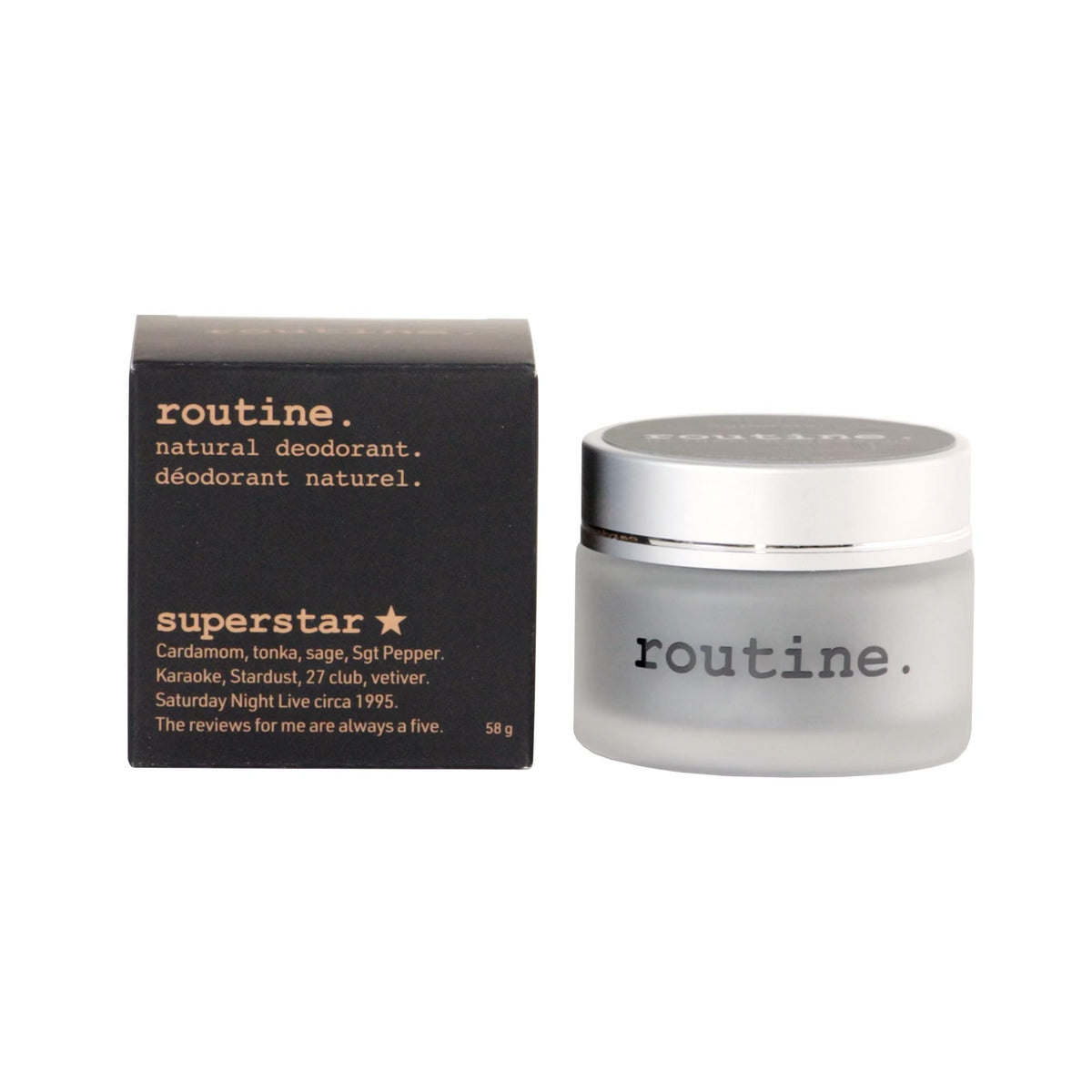 Routine. Beauté Naturelle | Déodorant naturel en pot | Superstar (Charbon actif, magnésium et prébiotiques) | 58g, déodorant naturel sans aluminium pour femmes et hommes (formule crème en pot)