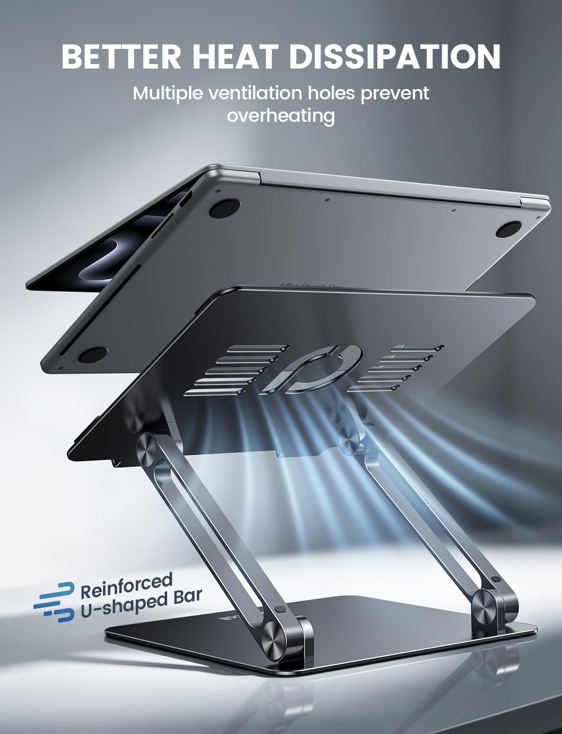 Lamicall Adjustable Laptop Stand, Portable Laptop Riser, Aluminum Laptop Stand for Desk Foldable, Ergonomic Computer Notebook Stand Holder Gift for MacBook Air Pro, More 10-17.3" Laptops, Black