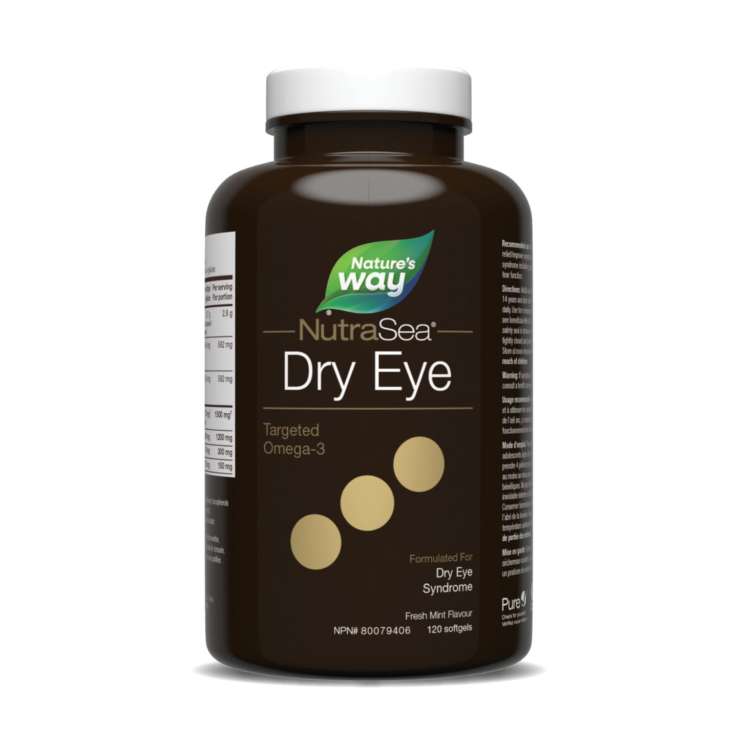 Nature’s Way NutraSea Dry Eye Omega‑3 Supplement – Targeted Eye Health & Tear Support – 1500 mg EPA + DHA with 150 mg GLA – Citrus Flavour Fish Oil – 120 Softgels - Available at All In One Marketplace Canada