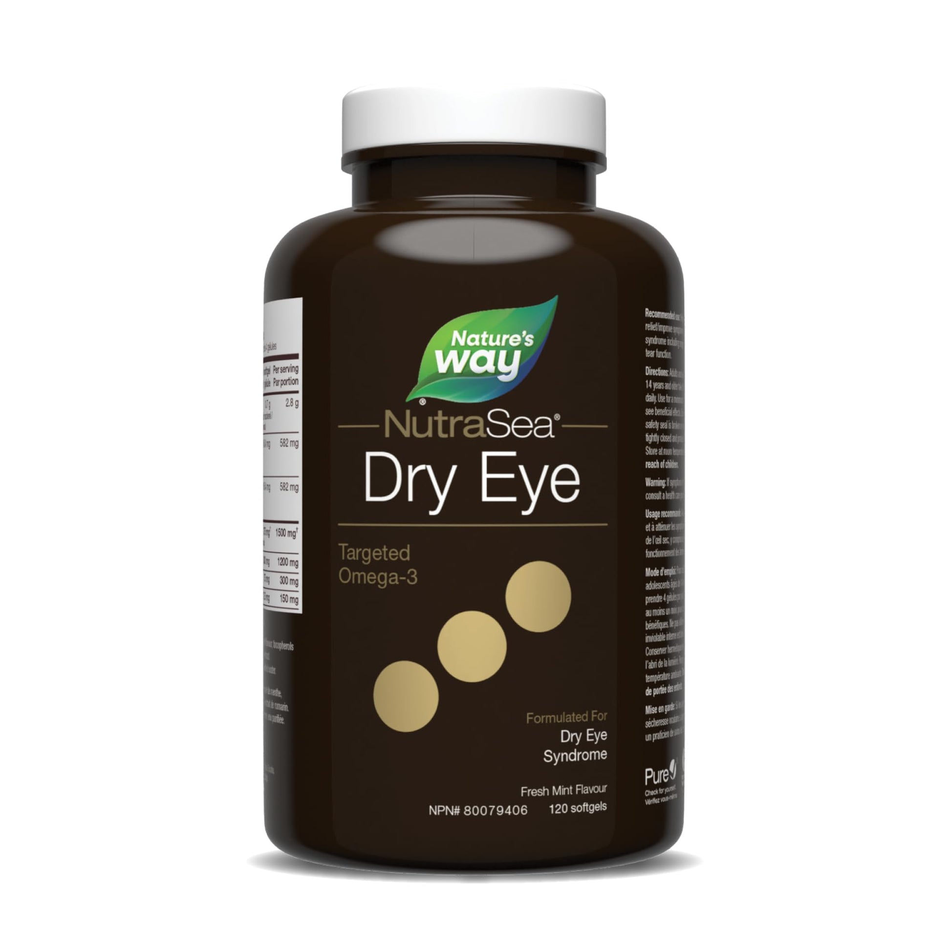 Nature’s Way NutraSea Dry Eye Omega‑3 Supplement – Targeted Eye Health & Tear Support – 1500 mg EPA + DHA with 150 mg GLA – Citrus Flavour Fish Oil – 120 Softgels - Available at All In One Marketplace Canada