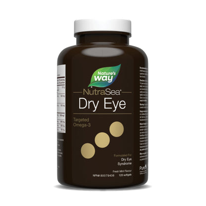 Nature’s Way NutraSea Dry Eye Omega‑3 Supplement – Targeted Eye Health & Tear Support – 1500 mg EPA + DHA with 150 mg GLA – Citrus Flavour Fish Oil – 120 Softgels - Available at All In One Marketplace Canada