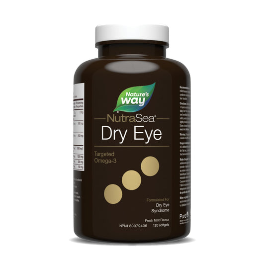 Nature’s Way NutraSea Dry Eye Omega‑3 Supplement – Targeted Eye Health & Tear Support – 1500 mg EPA + DHA with 150 mg GLA – Citrus Flavour Fish Oil – 120 Softgels - Available at All In One Marketplace Canada