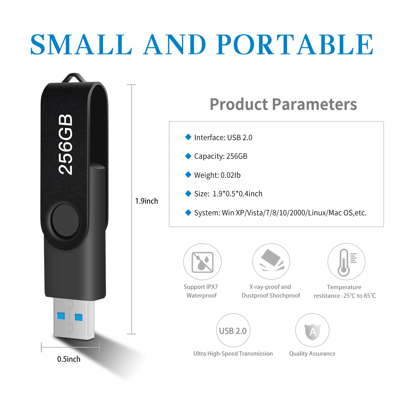 USB Flash Drive 256GB, Portable Thumb Drive: Memory Stick, Large Capacity USB Drive with Keychain, High-Speed USB 2.0 Data Storage Flash Drive for PC/Laptop