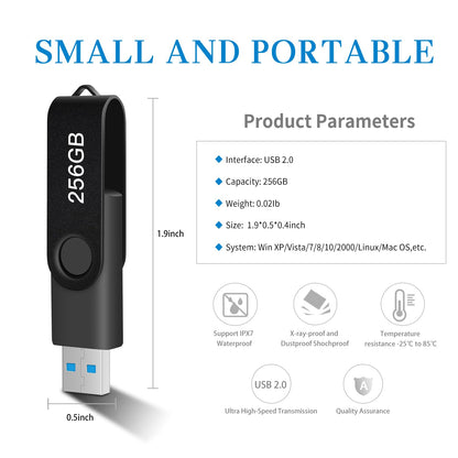 USB Flash Drive 256GB, Portable Thumb Drive: Memory Stick, Large Capacity USB Drive with Keychain, High-Speed USB 2.0 Data Storage Flash Drive for PC/Laptop