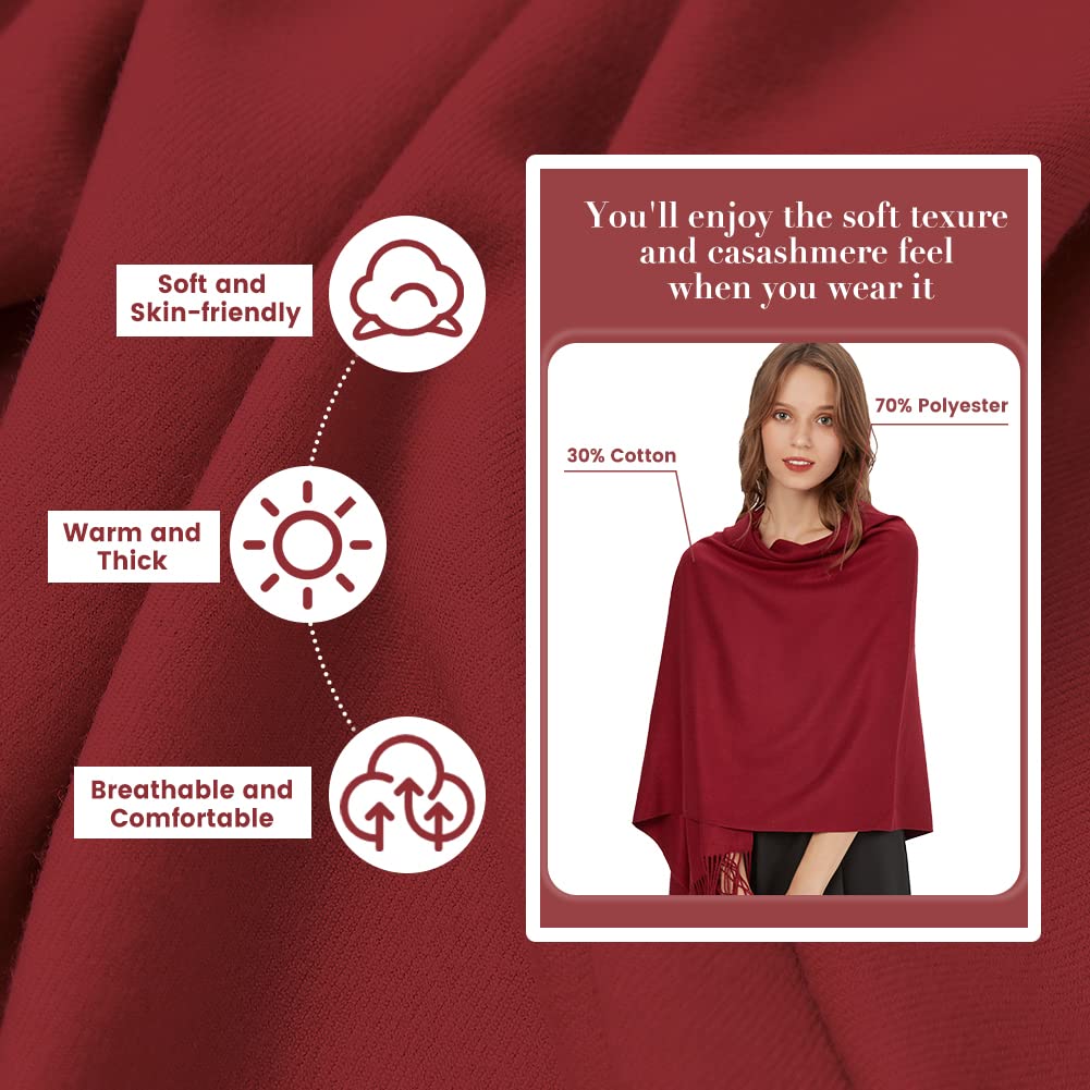 MaaMgic Women's Large Soft Feel Pashmina Shawls Wraps Light Winter Scarf,Burgundy 🍁 All In One Marketplace Canada
