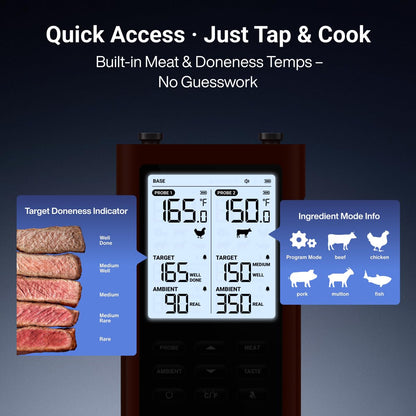 ThermoMaven 3000FT Smart Wireless Meat Thermometer, Sub-1G Long Range, 6 Sensors NIST Certified Accuracy, 2 Thin Probes, Standalone Base with Large LCD for Grill, Smoker, Oven, BBQ - Available at All In One Marketplace Canada