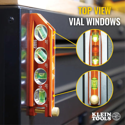 Klein Tools 935AB4V Level, 6-Inch Magnetic Torpedo and Conduit Level with 0/30/45/90 Degree Vials, V-Groove and Magnet Track, High Visibility Orange KLEIN TOOLS