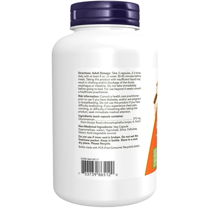 NOW Supplements, Glucomannan (Amorphophallus konjac) 575 mg, Supports Regularity*, Healthy Weight Management*, 180 Veg Capsules