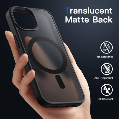 JETech Magnetic Case for iPhone 14 6.1-Inch Compatible with MagSafe, Translucent Matte Back Slim Shockproof Phone Cover (Black)