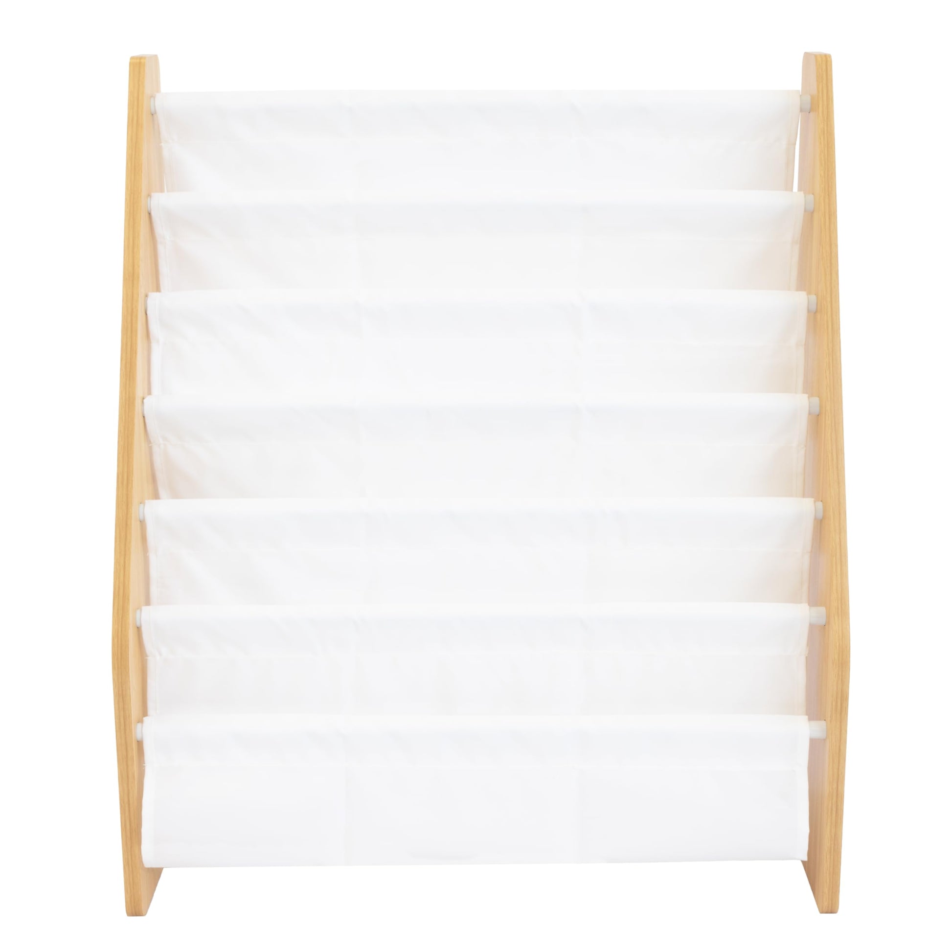 Humble Crew Kids Bookshelf 6-Tier Book Rack Organizer, Extra Large Toddler Bookcase with Fabric Storage Pockets, Front-Facing Display for Children’s Books, White/Natural Wood, Nursery/Playroom Storage Humble Crew