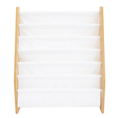 Humble Crew Kids Bookshelf 6-Tier Book Rack Organizer, Extra Large Toddler Bookcase with Fabric Storage Pockets, Front-Facing Display for Children’s Books, White/Natural Wood, Nursery/Playroom Storage Humble Crew