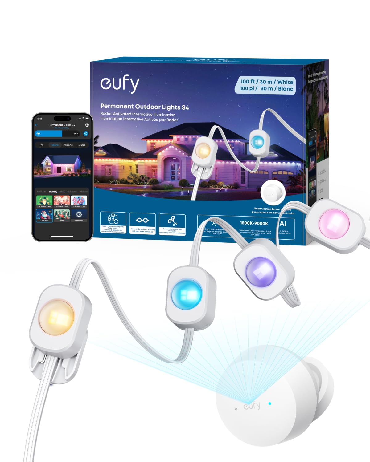 eufy Permanent Outdoor Lights S4, 100ft with 72 RGBWW LED String Lights 🍁 All In One Marketplace Canada