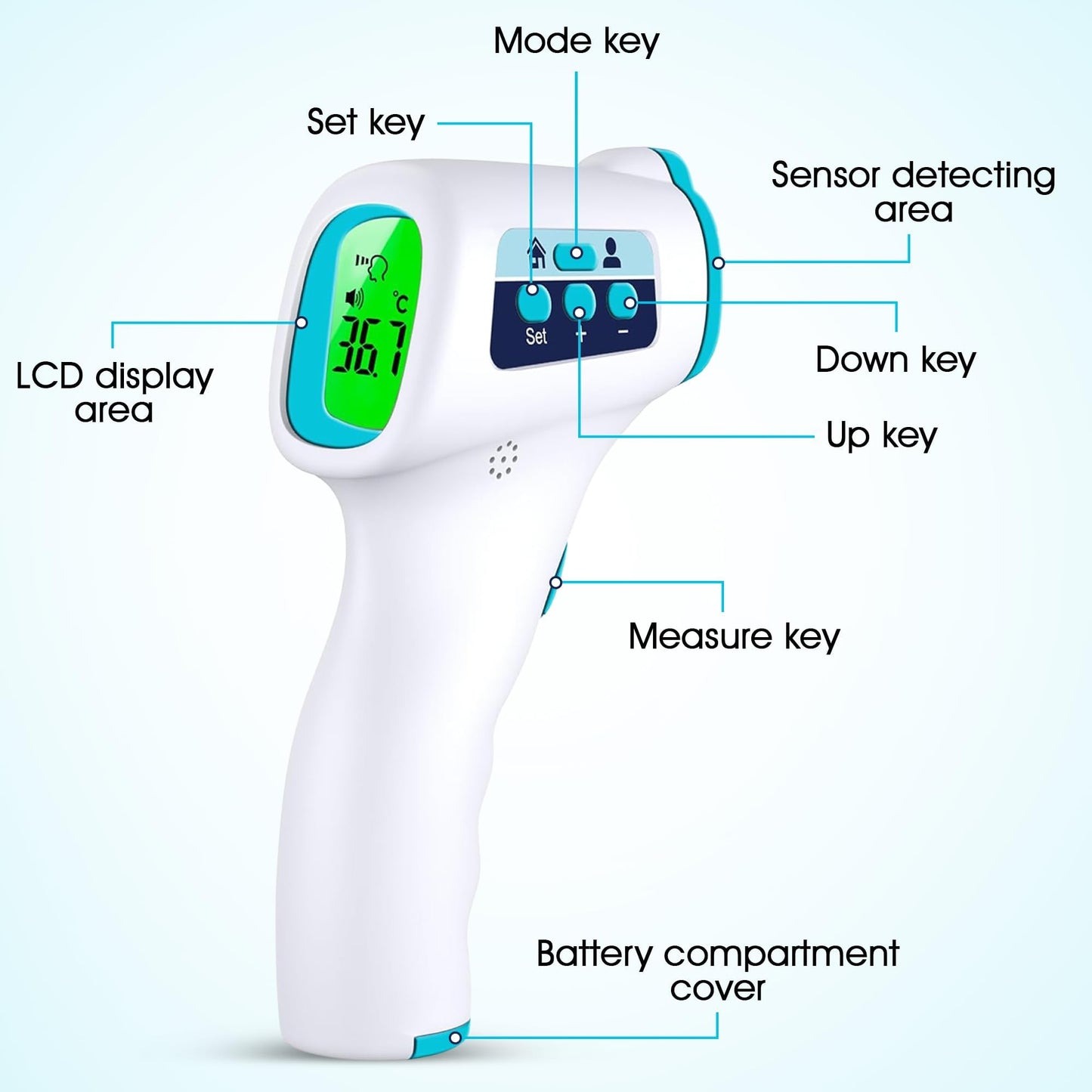 ByFloProducts Forehead Thermometer, Non Touch Digital Thermometer for Adult and Baby, Digital Infrared Thermometer, Fast and Accurate Reading with Fever Alarm, Blue - Available at All In One Marketplace Canada