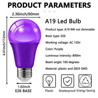 8 Pack 9W E26 Base 120V A19 Purple and Orange LED Light Bulb 🍁 All In One Marketplace Canada
