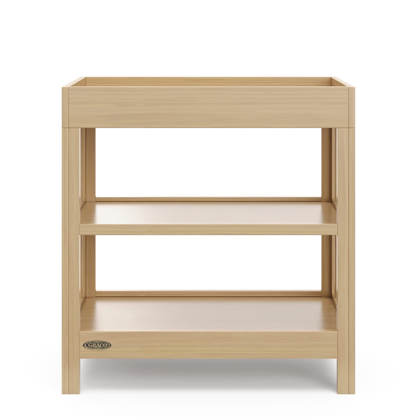 Graco Teddi Changing Table with Water-Resistant Changing Pad (Driftwood) - GREENGUARD Gold Certified, 2 Open Shelves, Includes Bonus Water-Resistant Changing Pad with Safety Strap Graco