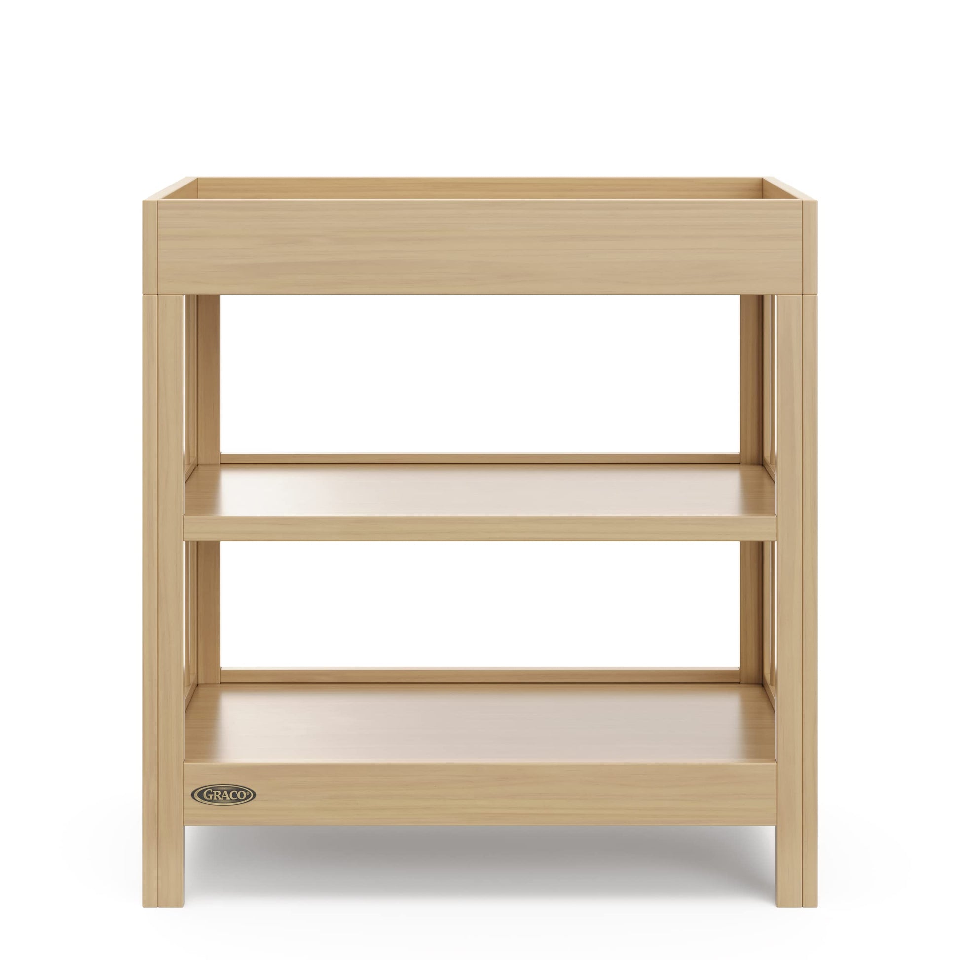 Graco Teddi Changing Table with Water-Resistant Changing Pad (Driftwood) - GREENGUARD Gold Certified, 2 Open Shelves, Includes Bonus Water-Resistant Changing Pad with Safety Strap Graco