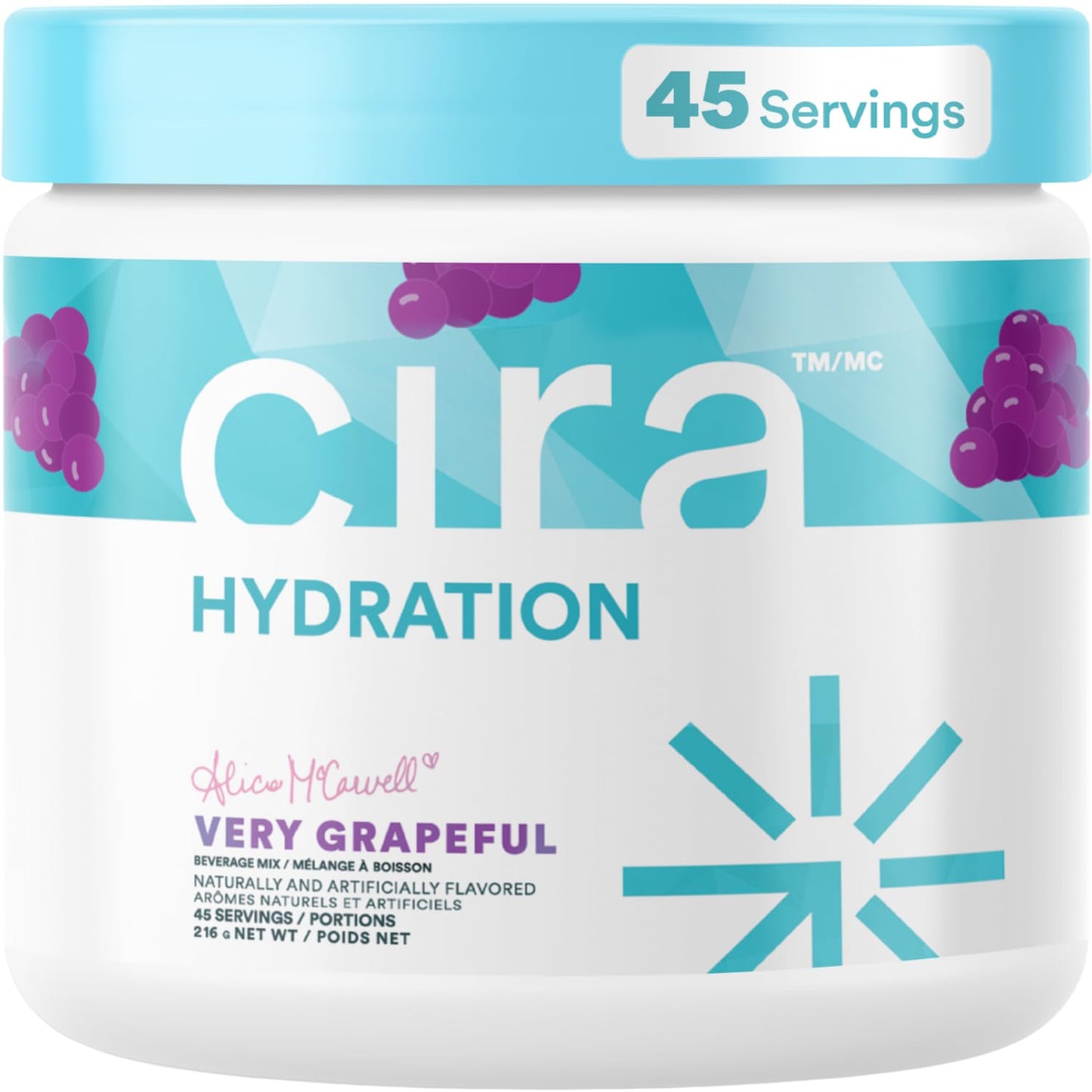 Cira Hydration Electrolytes Powder - Cira x Alicia McCarvell’s Daily Electrolyte Powder, Sugar Free, Himalayan Salt, Magnesium, Potassium for Dehydration Relief & Recovery - Very Grapeful, 45 Servings