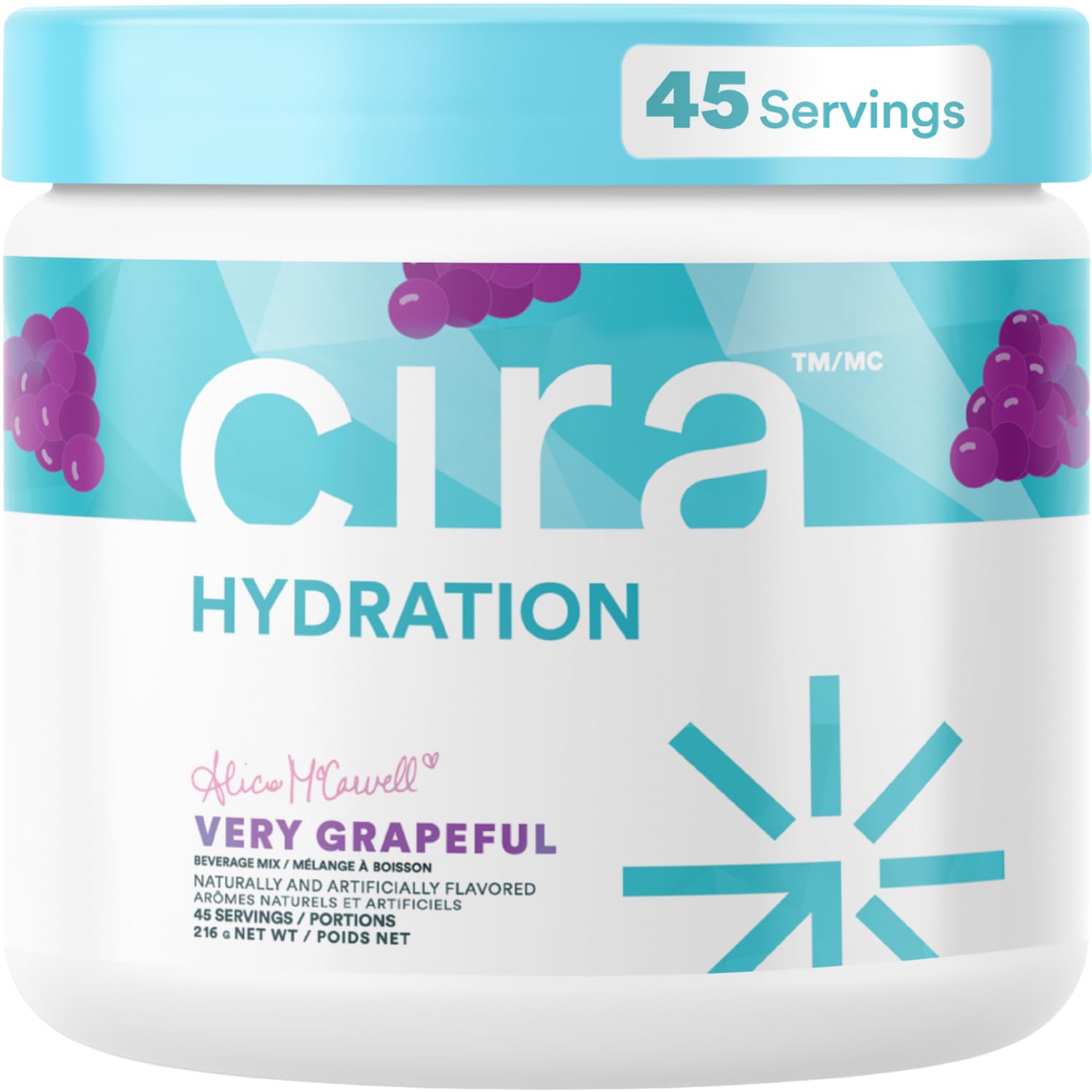 Cira Hydration Electrolytes Powder - Cira x Alicia McCarvell’s Daily Electrolyte Powder, Sugar Free, Himalayan Salt, Magnesium, Potassium for Dehydration Relief & Recovery - Very Grapeful, 45 Servings