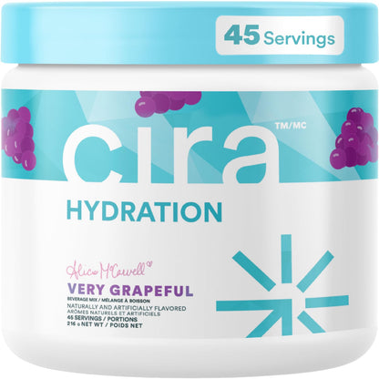 Cira Hydration Electrolytes Powder - Cira x Alicia McCarvell’s Daily Electrolyte Powder, Sugar Free, Himalayan Salt, Magnesium, Potassium for Dehydration Relief & Recovery - Very Grapeful, 45 Servings