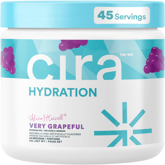 Cira Hydration Electrolytes Powder - Cira x Alicia McCarvell’s Daily Electrolyte Powder, Sugar Free, Himalayan Salt, Magnesium, Potassium for Dehydration Relief & Recovery - Very Grapeful, 45 Servings