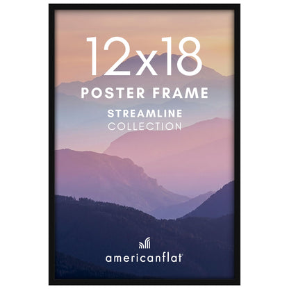 Americanflat 12x18 Poster Frame with Polished Plexiglass - Streamline Collection - Thin Border Picture Frame for Wall Display - Hanging Hardware Included - Black