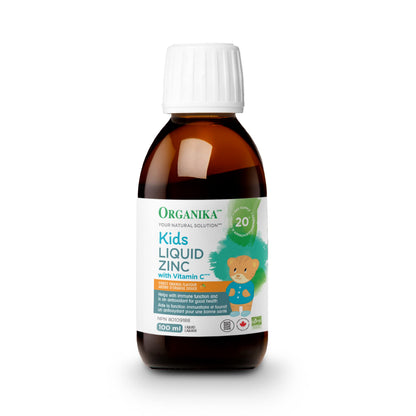 Organika Canadian-Made Kids Liquid Zinc with Vitamin C- Sweet Orange Flavour- Immune Function Support 100ml - Available at All In One Marketplace Canada
