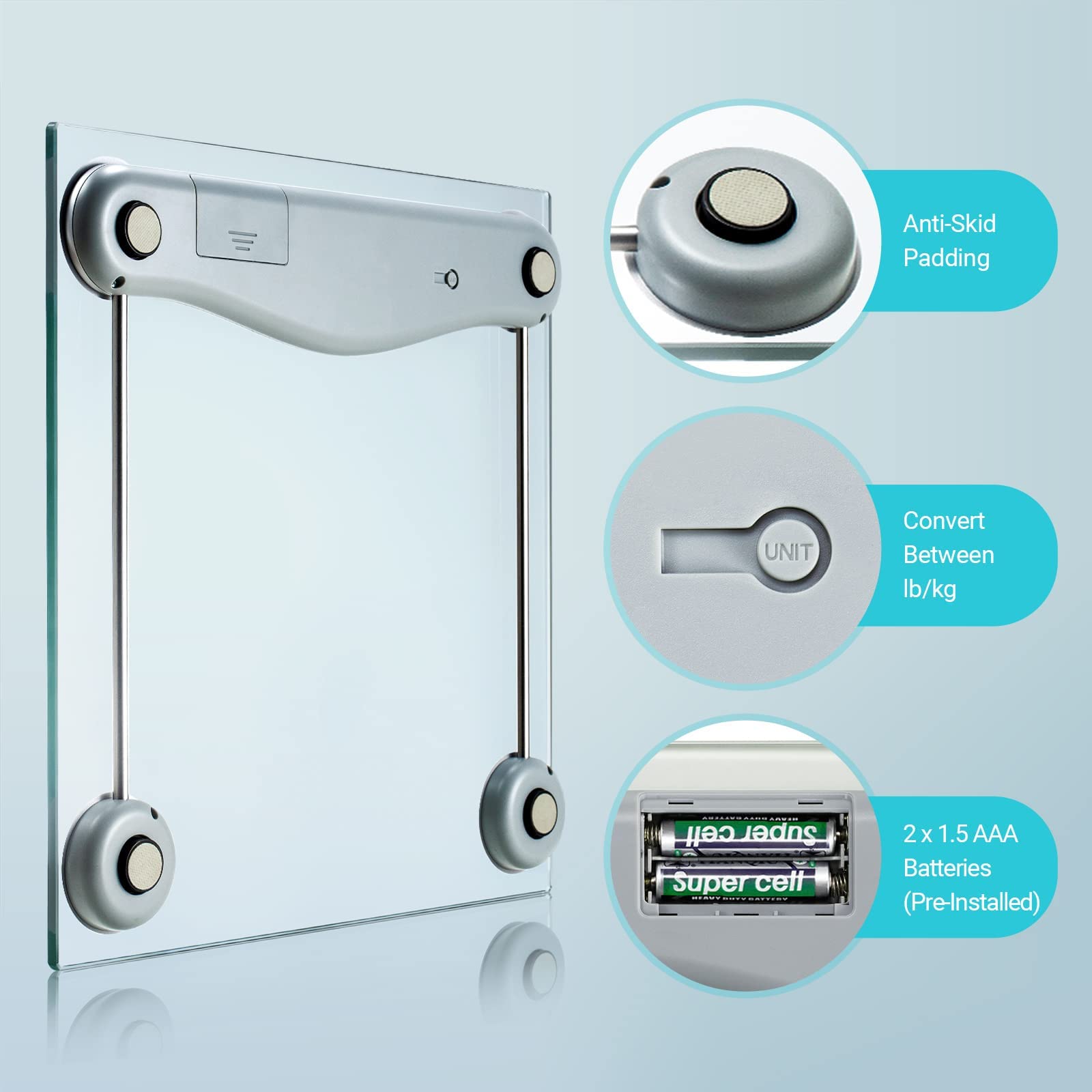 Etekcity Digital Body Weight Bathroom Scale, Large Blue LCD Backlight Display, High Precision Measurements,6mm Tempered Glass, 400 Pounds - Available at All In One Marketplace Canada