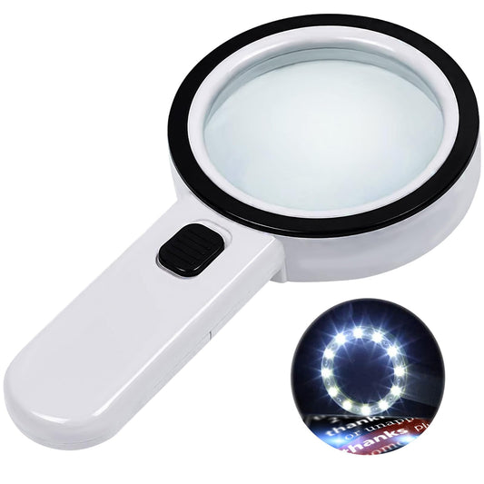 Ultra-Clear Magnifying Glass with Light, Lightweight Handheld Reading Magnifier with 12 LED, Optical Glass Lens for Seniors, Macular Degeneration, Close Work, Coins & Pill Bottle - Available at All In One Marketplace Canada